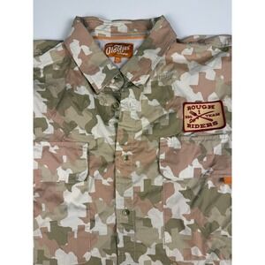 Old Tejas Mens Texas Camo Short Sleeve Button Up Shirt XL BBQ Rough Riders Patch